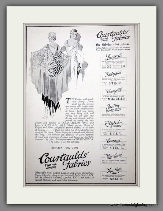 Courtaulds Fabrics. Large Original Advert 1929 (ref AD301107)