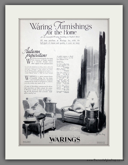 Warings Furnishings. Original Advert 1929 (ref AD301108)
