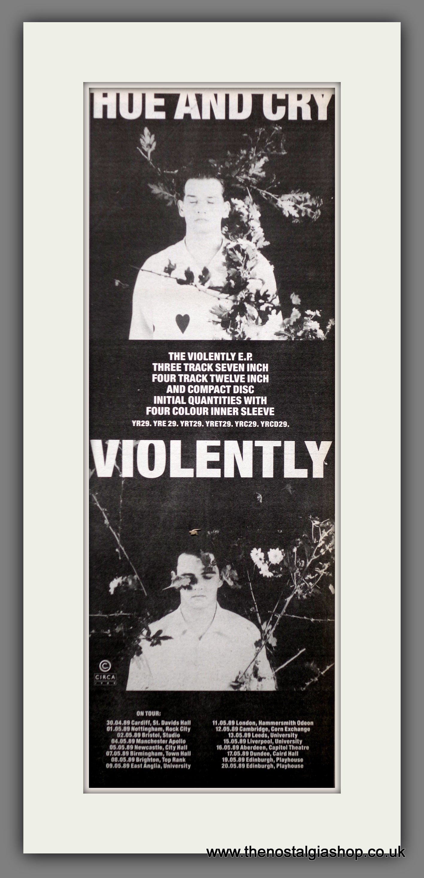 Hue And Cry Violently. Original Advert 1989 (ref AD200602)