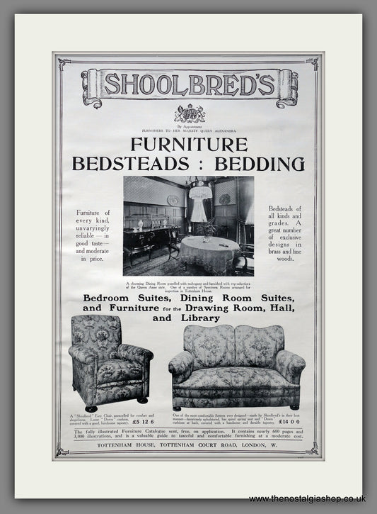 Shoolbred's Furniture. Large Original Advert 1912 (ref AD15416)