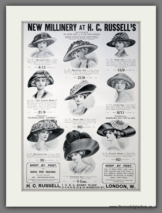 H.C. Russell's Millinery and Fashion. Large Original Advert 1911 (ref AD15434)