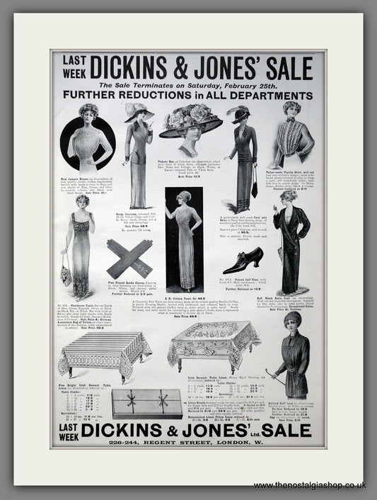 Dickins & Jones Millinery and Fashion SALE!!! Large Original Advert 1911 (ref AD15436)