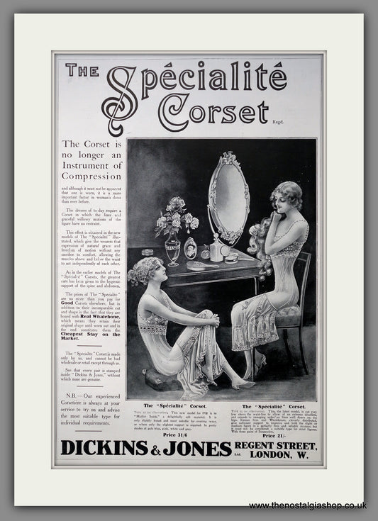 Dickins & Jones Specialite Corset. Large Original Advert 1912 (ref AD15438)