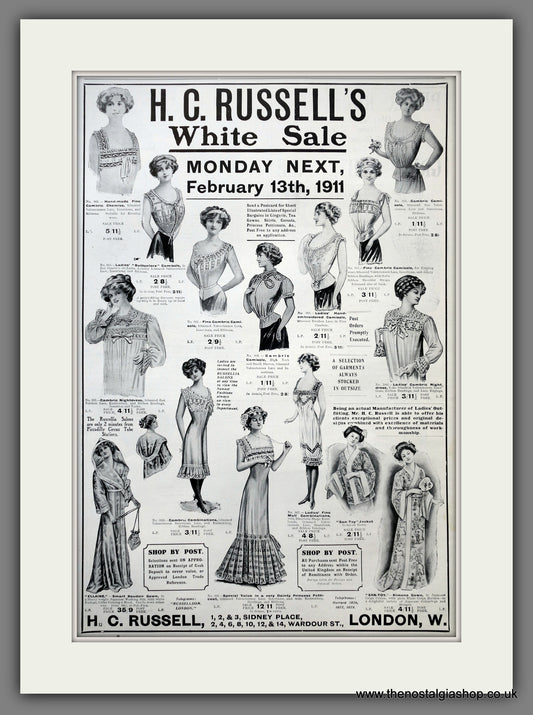 H. C. Russell's Ladies Fashion. Large Original Advert 1911 (ref AD15451)