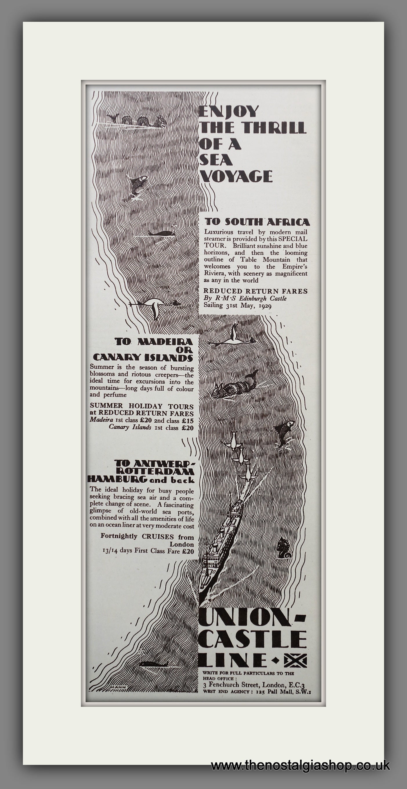 Union-Castle Line Cruise. Large Original Advert 1929 (ref AD200579)