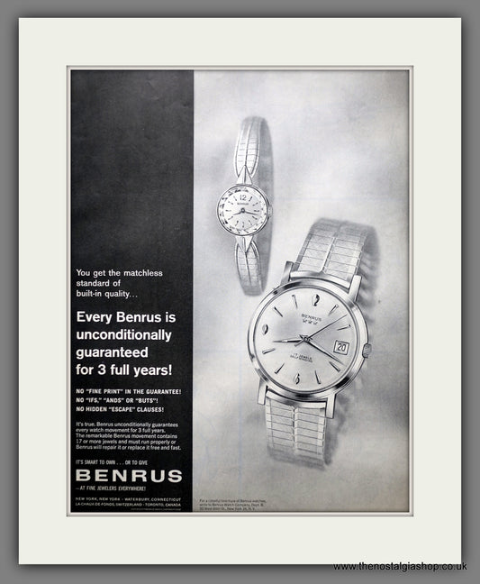 Benrus Watches. Original Advert 1962 (ref AD301155)