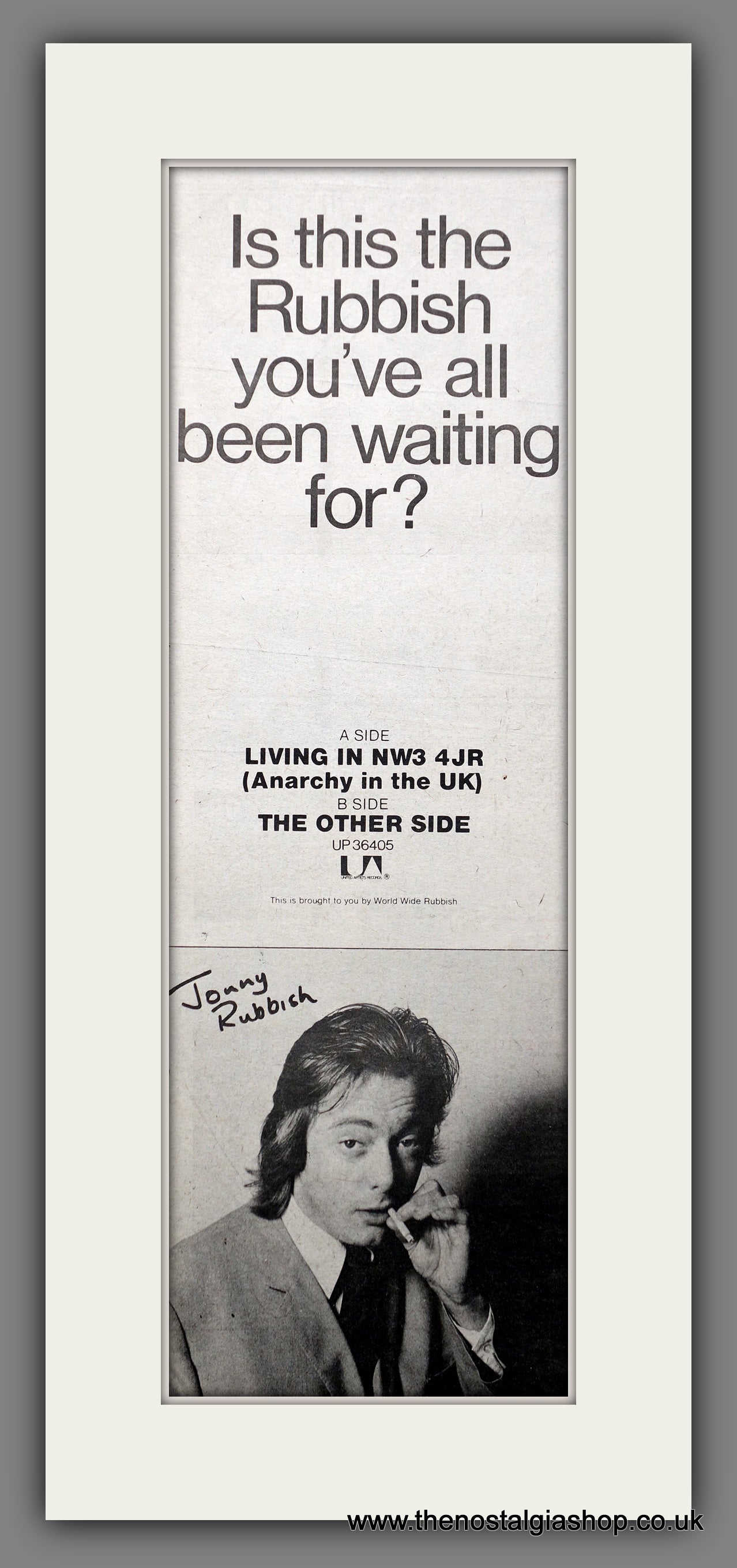 Jonny Rubbish Living In NW3. Original Advert 1978 (ref AD200646)