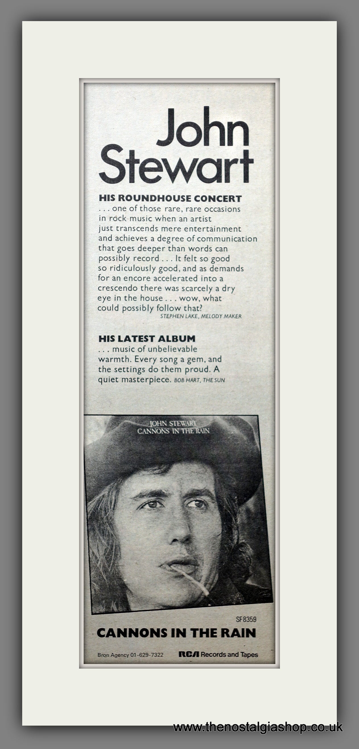 John Stewart Cannons In The Rain. Original Advert 1974 (ref AD200649)
