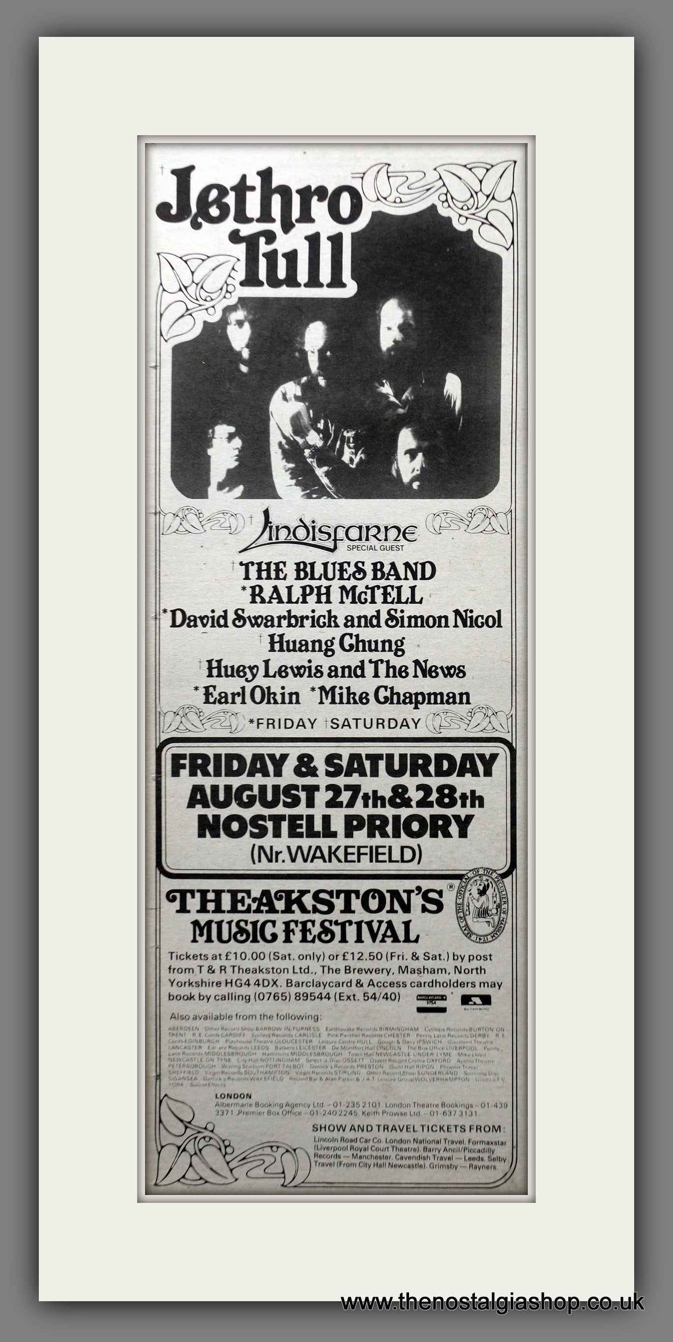 Jethro Tull Theakston's Music Festival. Original Advert 1982 (ref AD200650)
