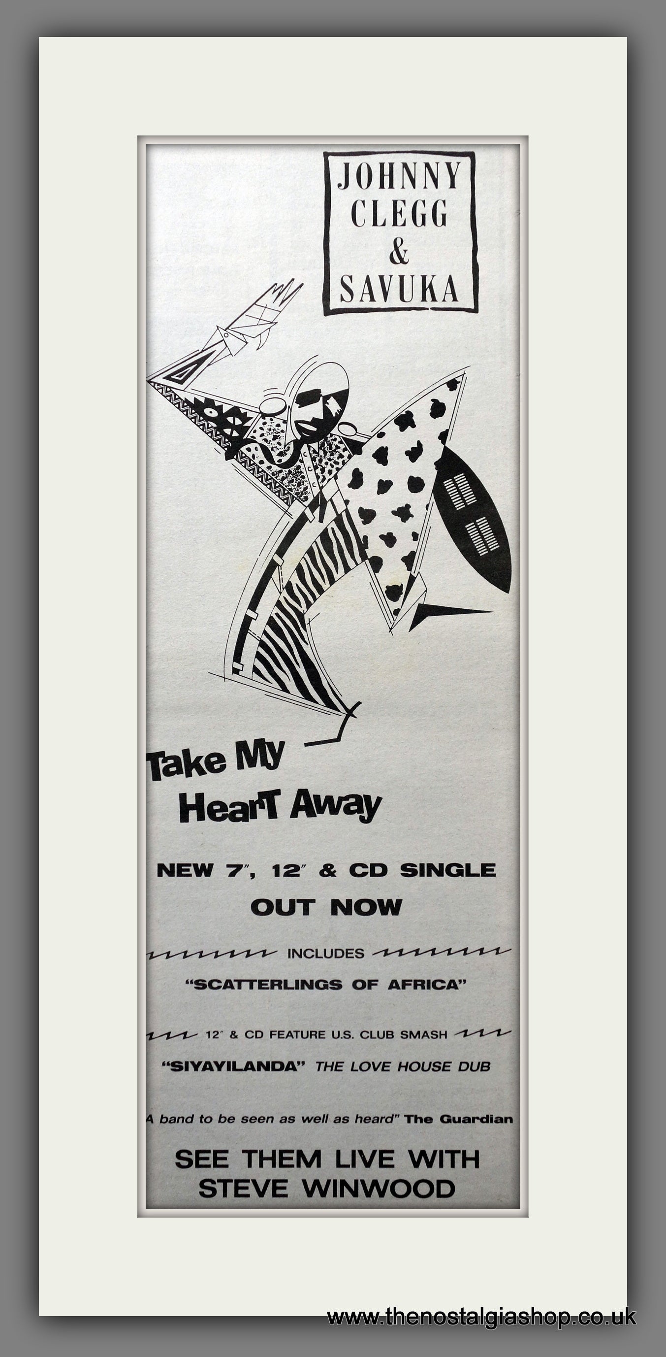 Johnny Clegg & Savuka Take My Heart Away. Original Advert 1988 (ref AD200663)