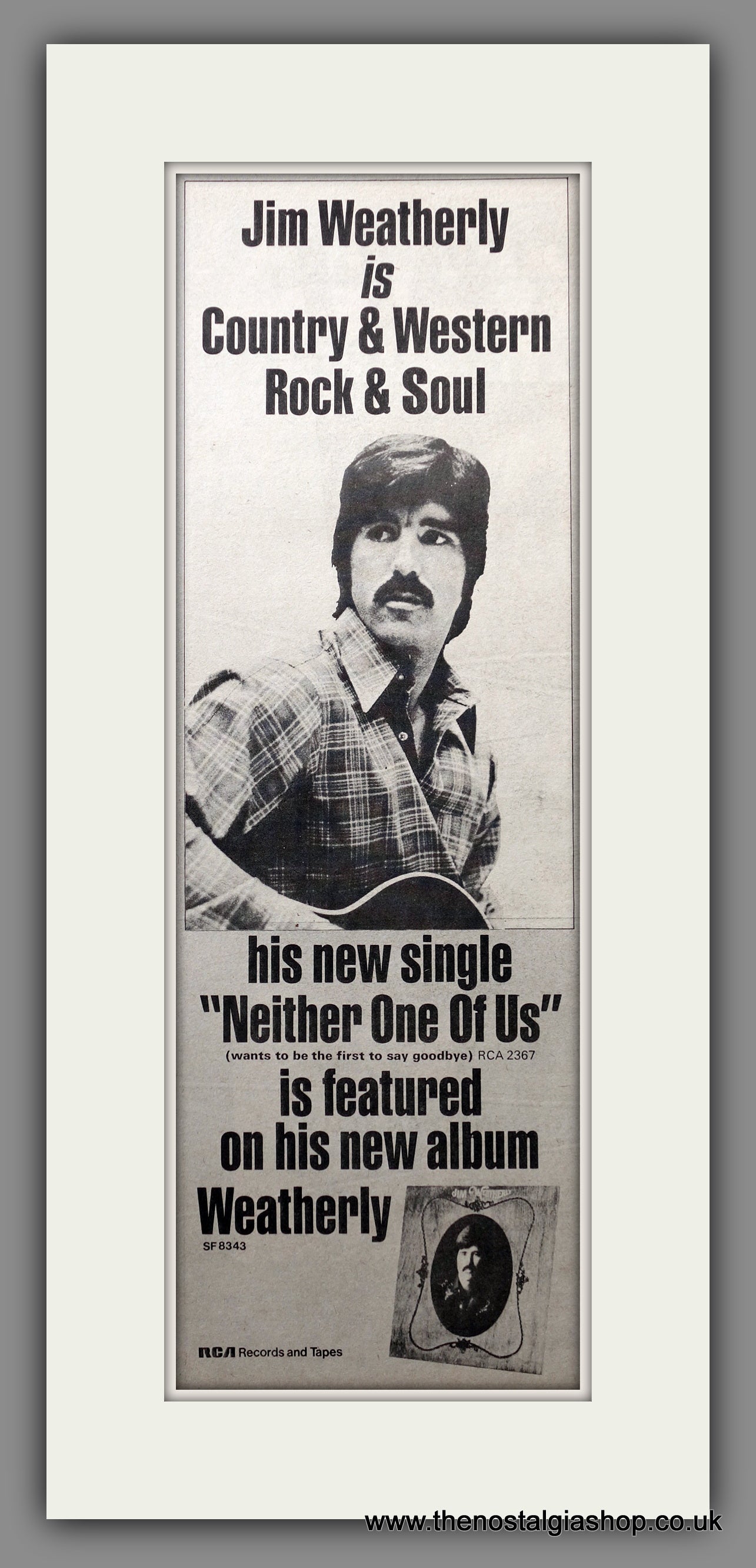 Jim Weatherly Neither One Of Us. Original Advert 1973 (ref AD200672)