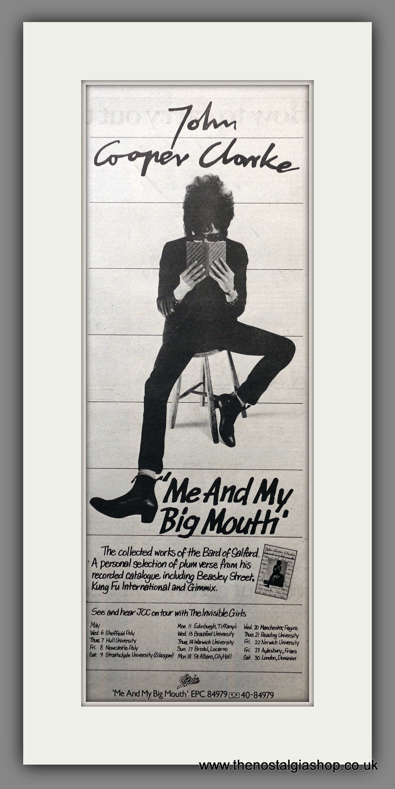 John Cooper Clarke Me And My Big Mouth. Original Advert 1981 (ref AD200674)