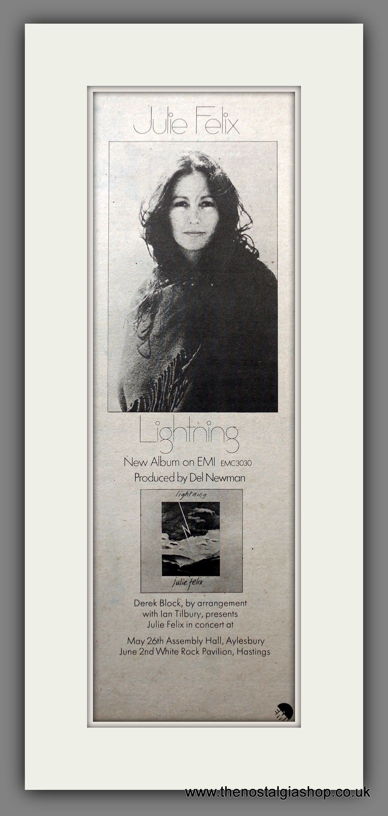 Julie Felix Lightning. Original Advert 1974 (ref AD200676)