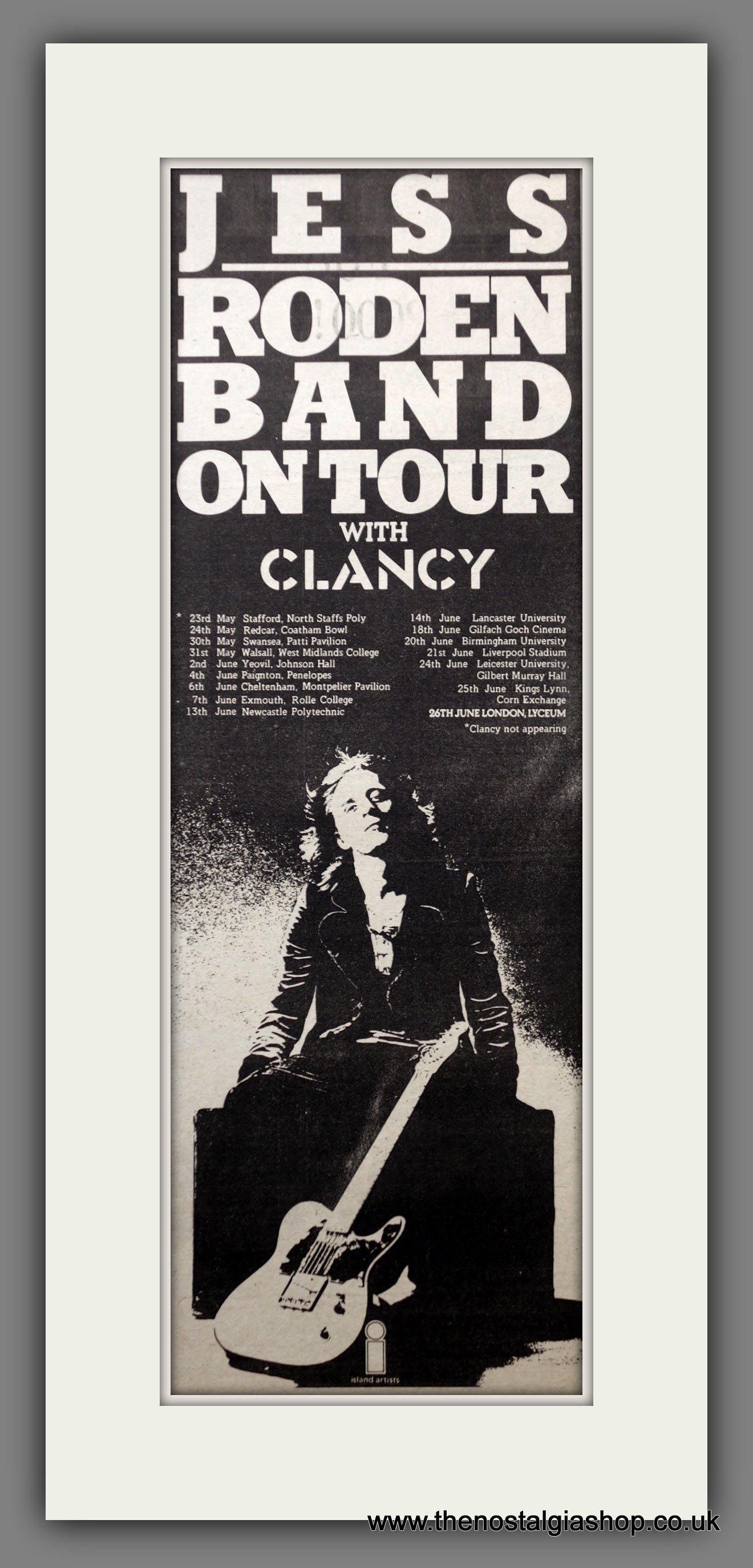 Jess Roden Band On Tour. Original Advert 1975 (ref AD200682)