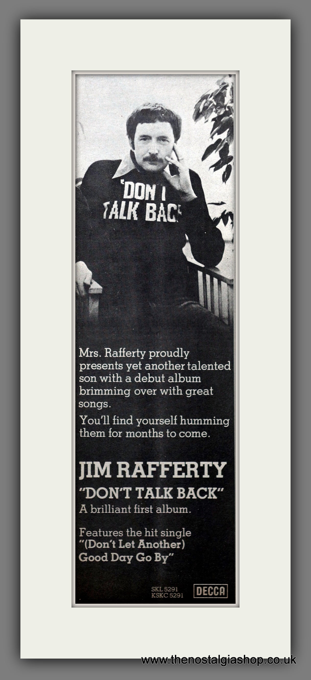 Jim Rafferty Don't Talk Back. Original Advert 1978 (ref AD200692)