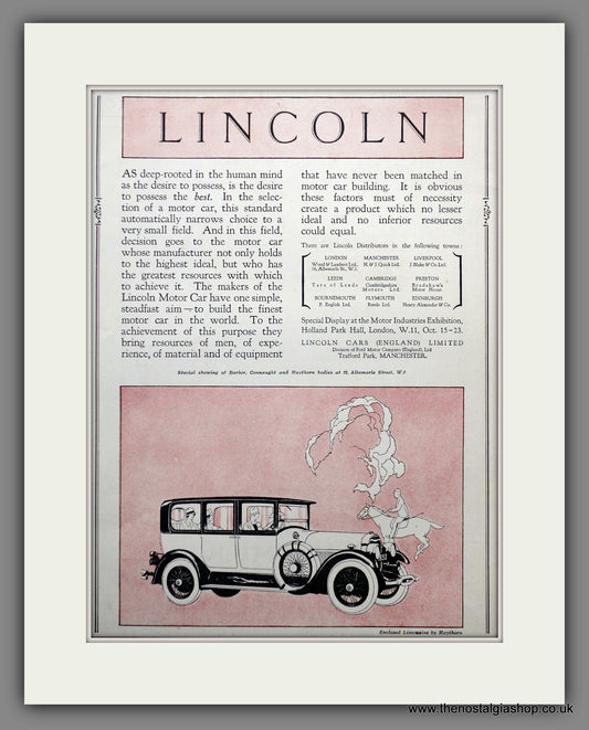 Lincoln Enclosed Limousine. Original Advert 1926 (ref AD60914)