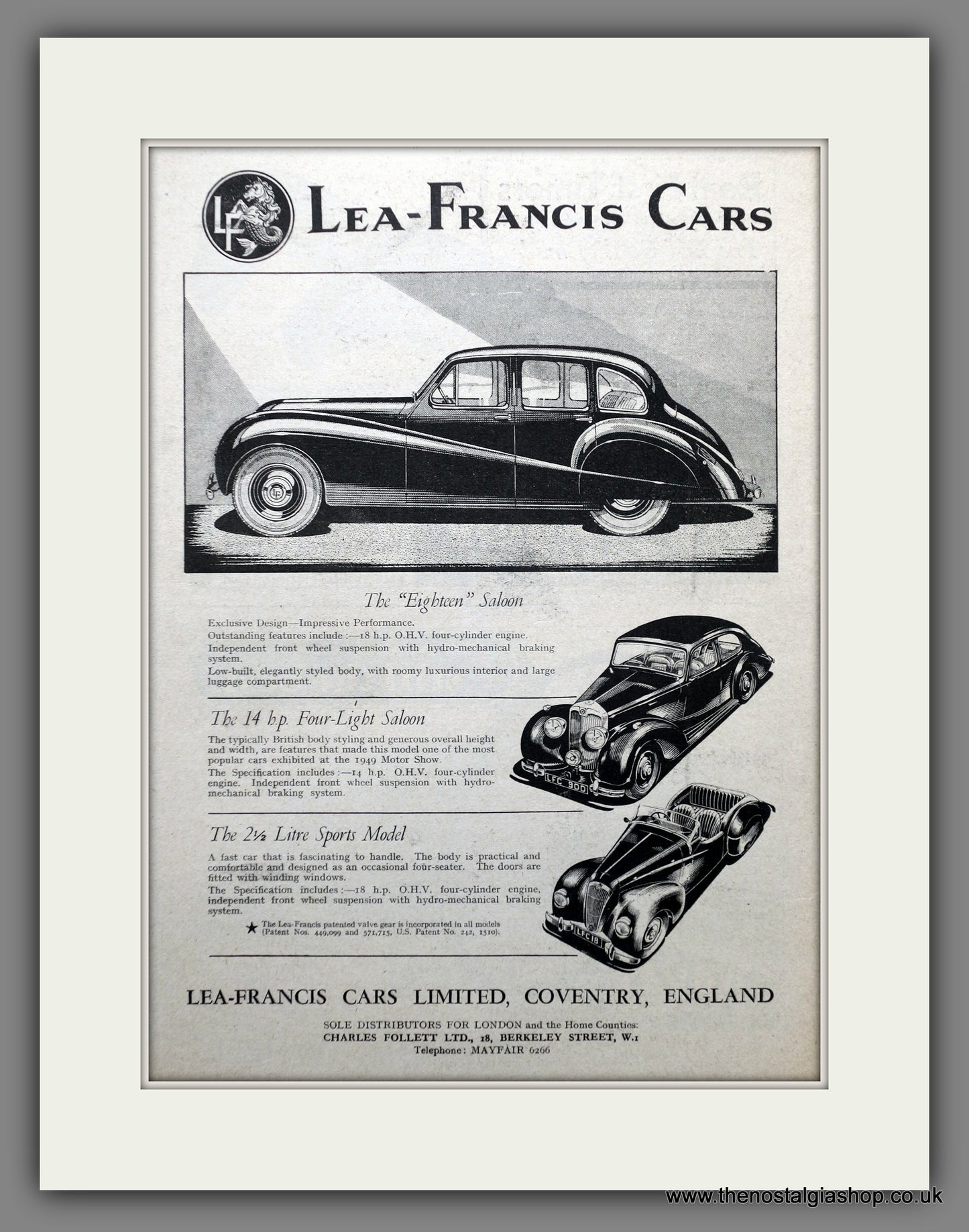 Lea-Francis Range of Motor Cars. 1950 Original Advert (ref AD60930)