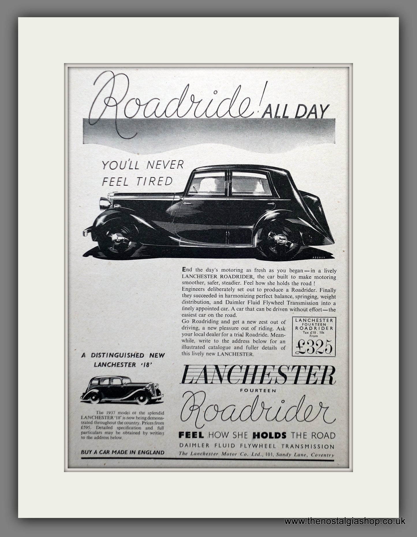 Lanchester Fourteen Roadrider 1936 Original Advert (ref AD60936)