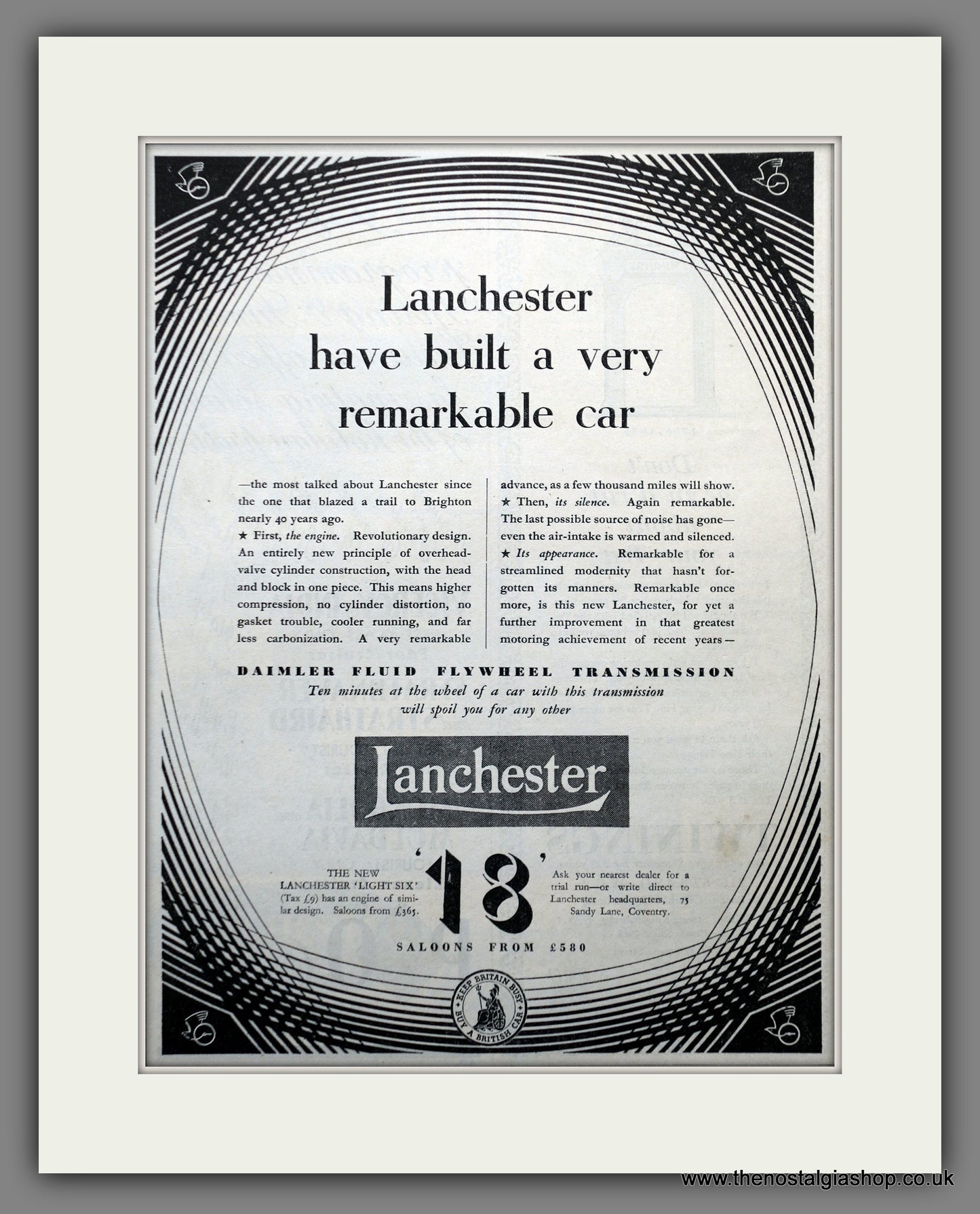 Lanchester Motor Cars 1935 Original Advert (ref AD60939)