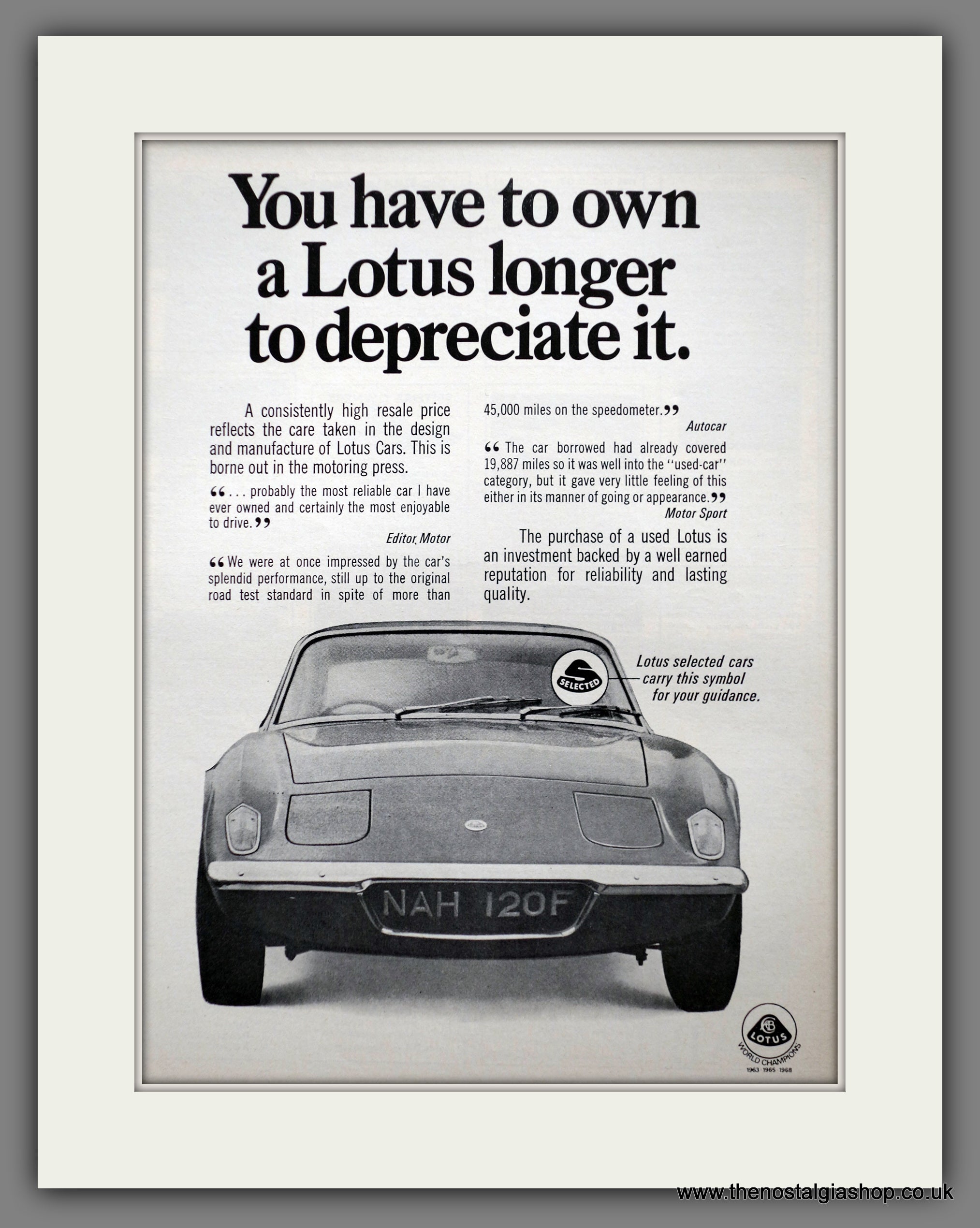 Lotus Cars Ltd 1969 Original Advert (ref AD61026) The Nostalgia Shop