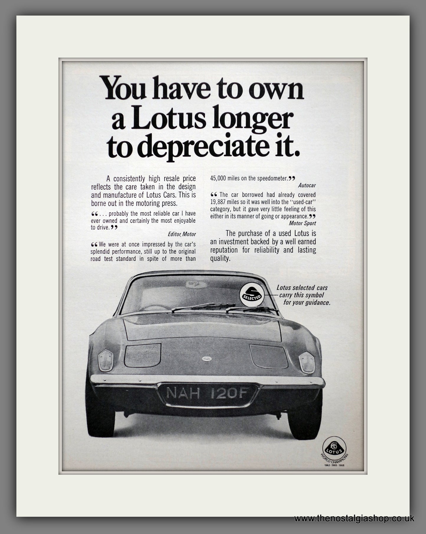 Lotus Cars Ltd 1969 Original Advert (ref AD61026)