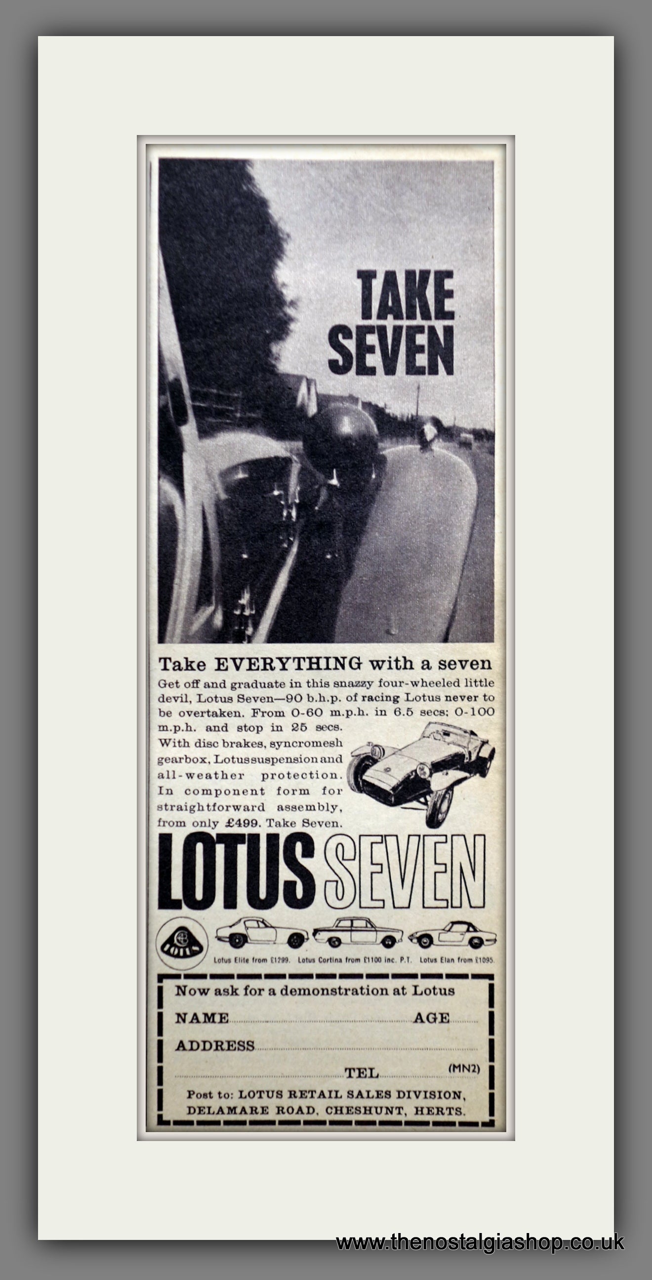 Lotus Seven. 1963 Original Advert (ref AD61040)