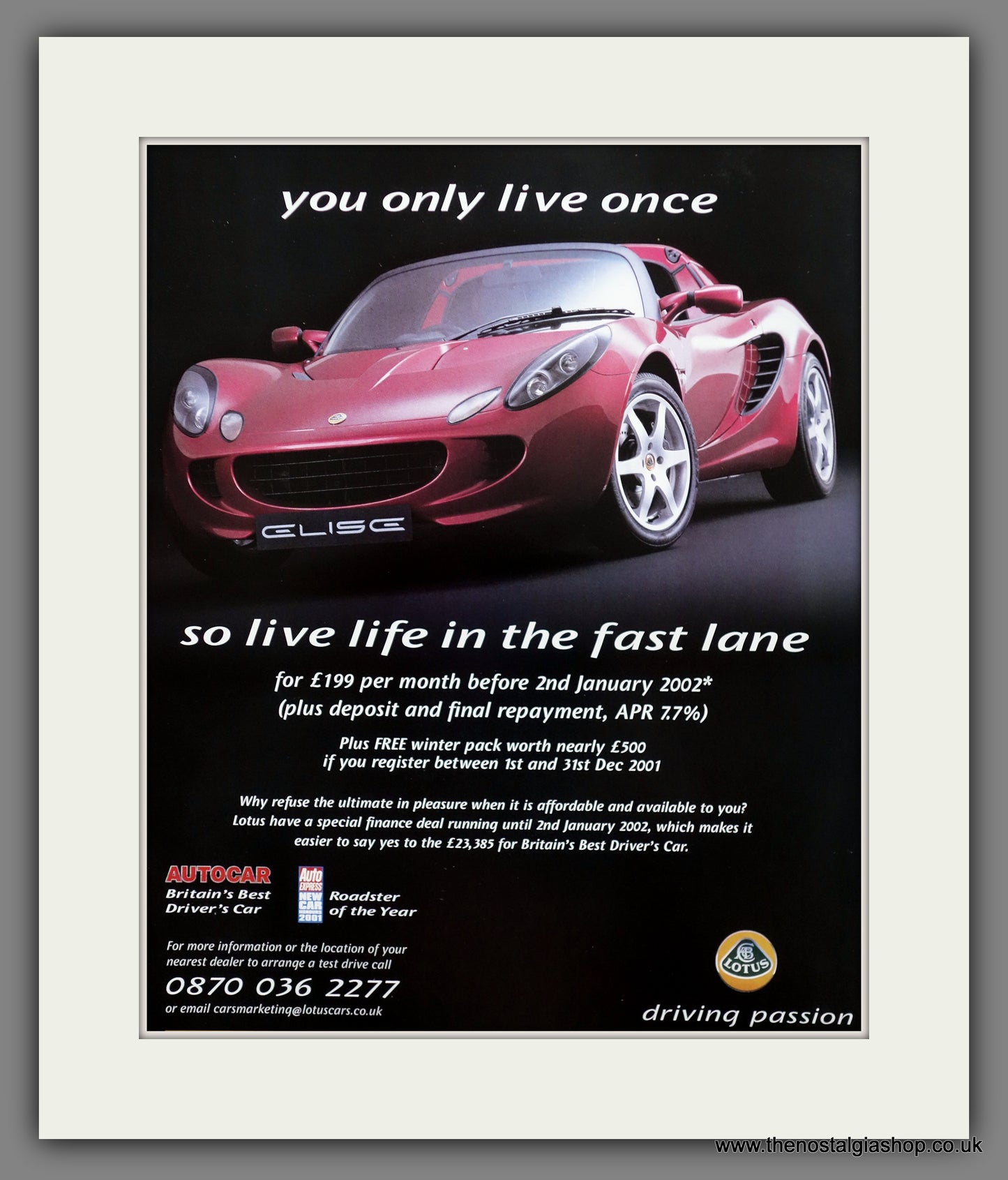 Lotus Elise. 2002 Original Advert (ref AD61065)