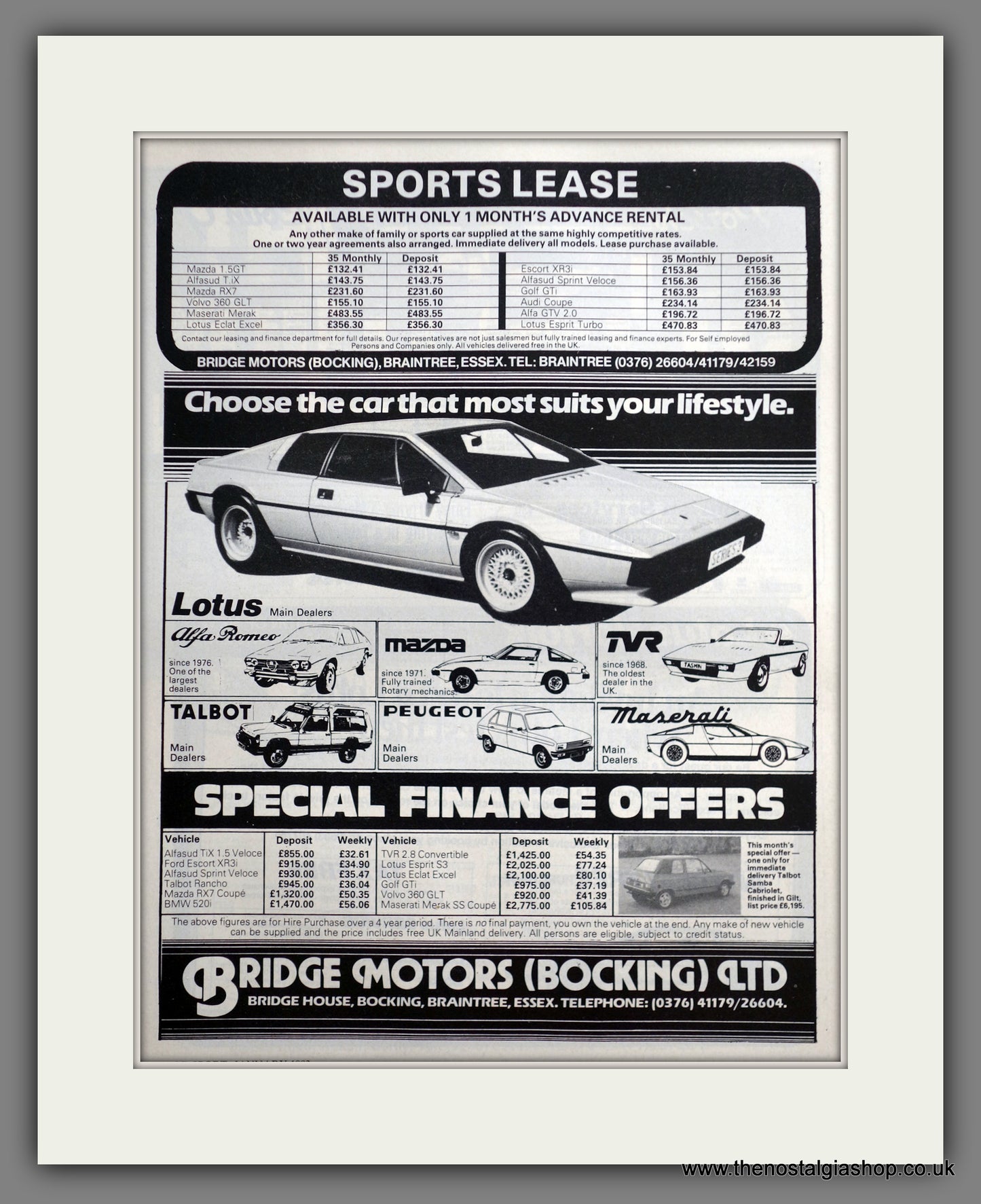 Lotus Dealers. Bridge Motors 1983 Original Advert (ref AD61125)