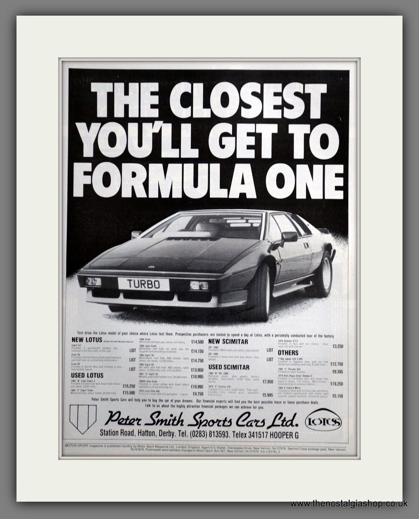 Lotus Dealers. Peter Smith Sports Cars. 1986 Original Advert (ref AD61126)