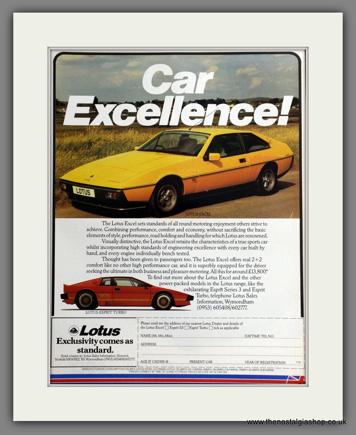 Lotus Excel & Esprit Turbo 1983 Original Advert (ref AD61146)