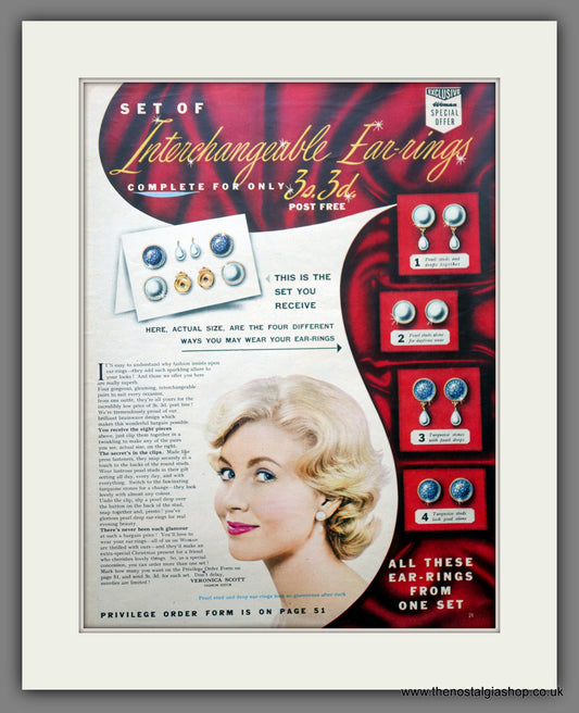 Interchangeable Ear-rings. Original Advert 1958 (ref AD301353)