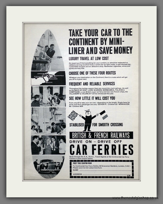 British & French Railways Car Ferries. Original Advert 1965 (ref AD61100)