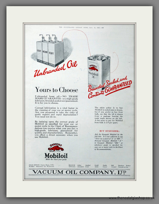 Mobiloil. Vacuum Oil Company Ltd. Original Advert 1925 (ref AD301357)