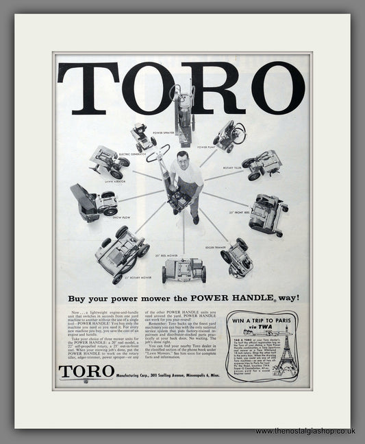 Toro Motor Mowers. Original Advert 1957 (ref AD301367)