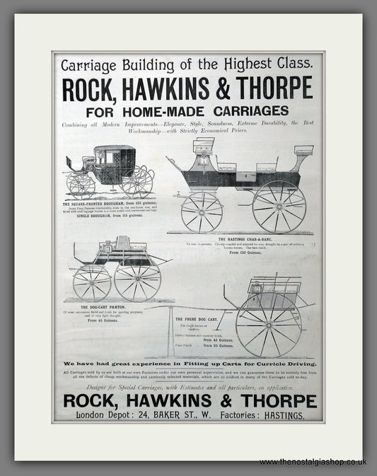 Rock, Hawkins & Thorpe Horse Carriages. Original Advert 1891 (ref AD15583)