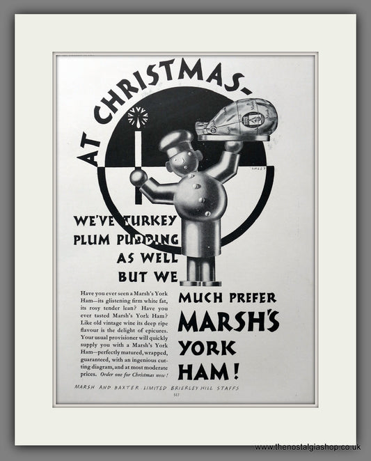 Marsh's York Ham. Original Advert 1927 (ref AD301368)