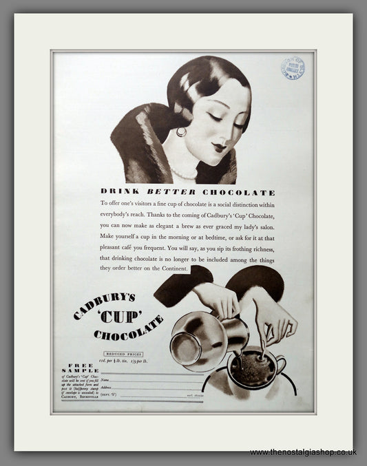 Cadbury's Drinking Chocolate. Original Advert 1930 (ref AD301373)