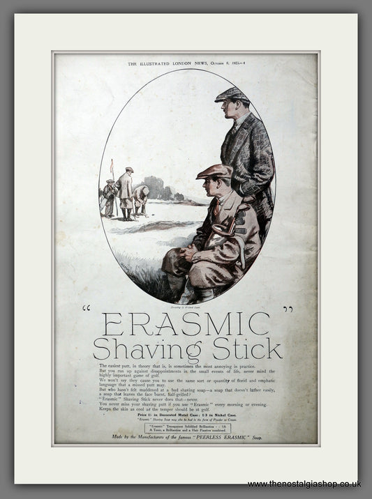 Erasmic Shaving Stick. Original Advert 1923 (ref AD301376)