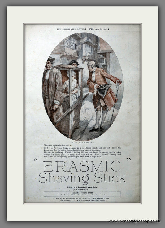 Erasmic Shaving Stick. Original Advert 1924 (ref AD301377)