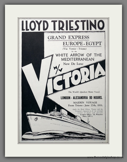 Lloyd Triestino Victoria. Maiden Voyage. Original Advert 1931 (ref AD301395)