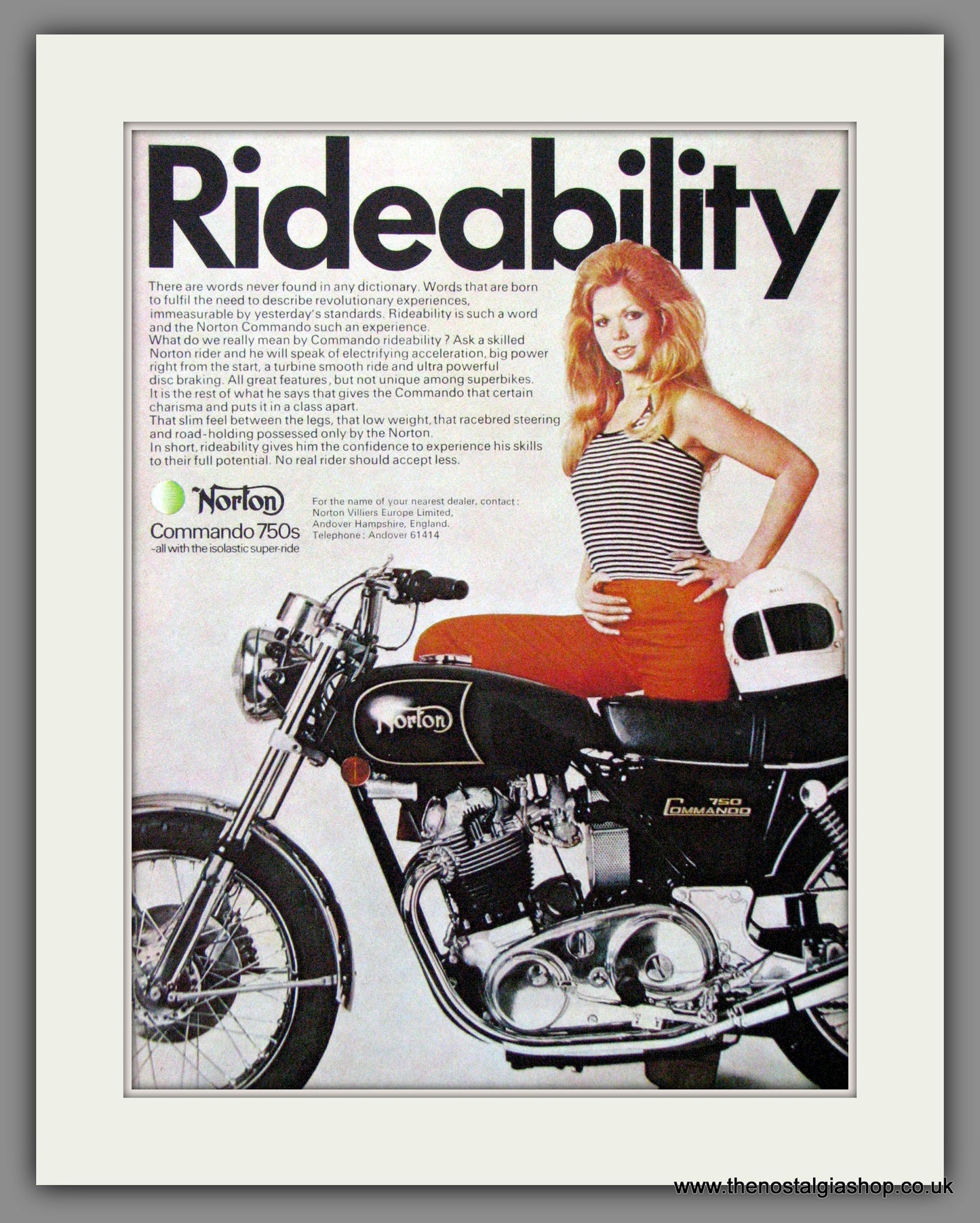 Norton Commando 750s. Rideability. Original Advert 1972 (ref AD52016)