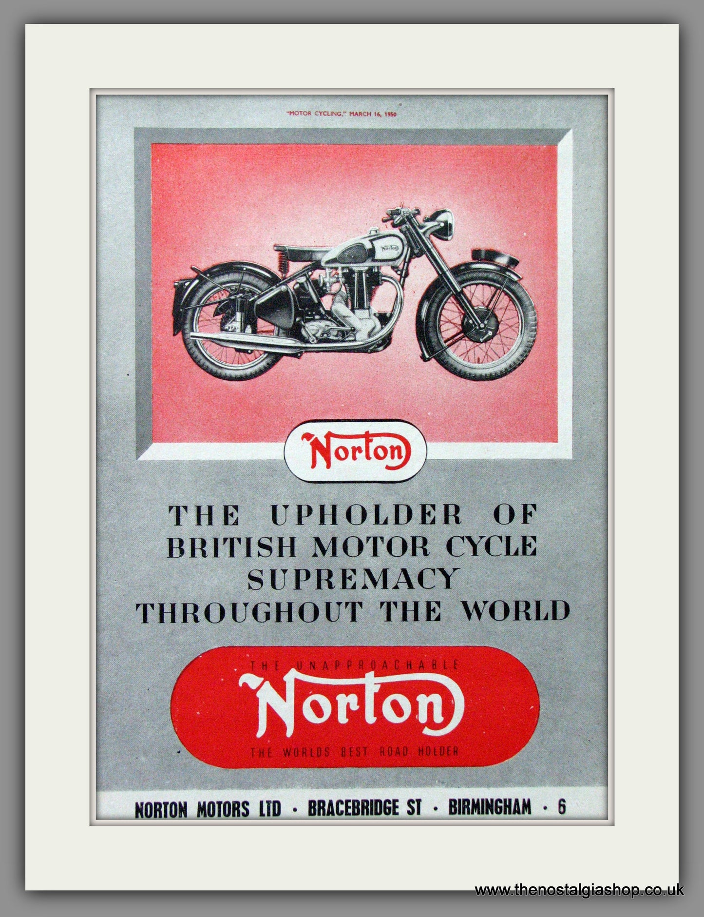 Norton. British Motorcycle Supremacy. Original Advert 1950 (ref AD52024)