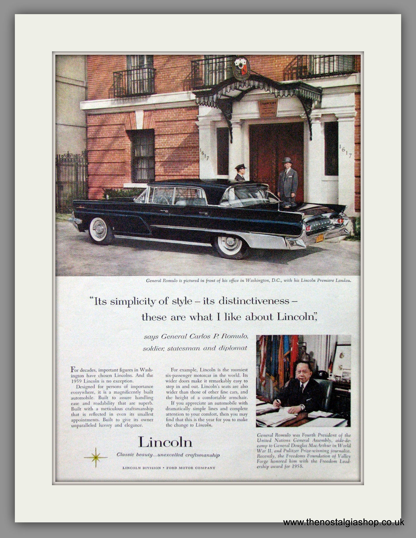 Lincoln Premiere Landau 1959. Original American Advert (ref AD52204)
