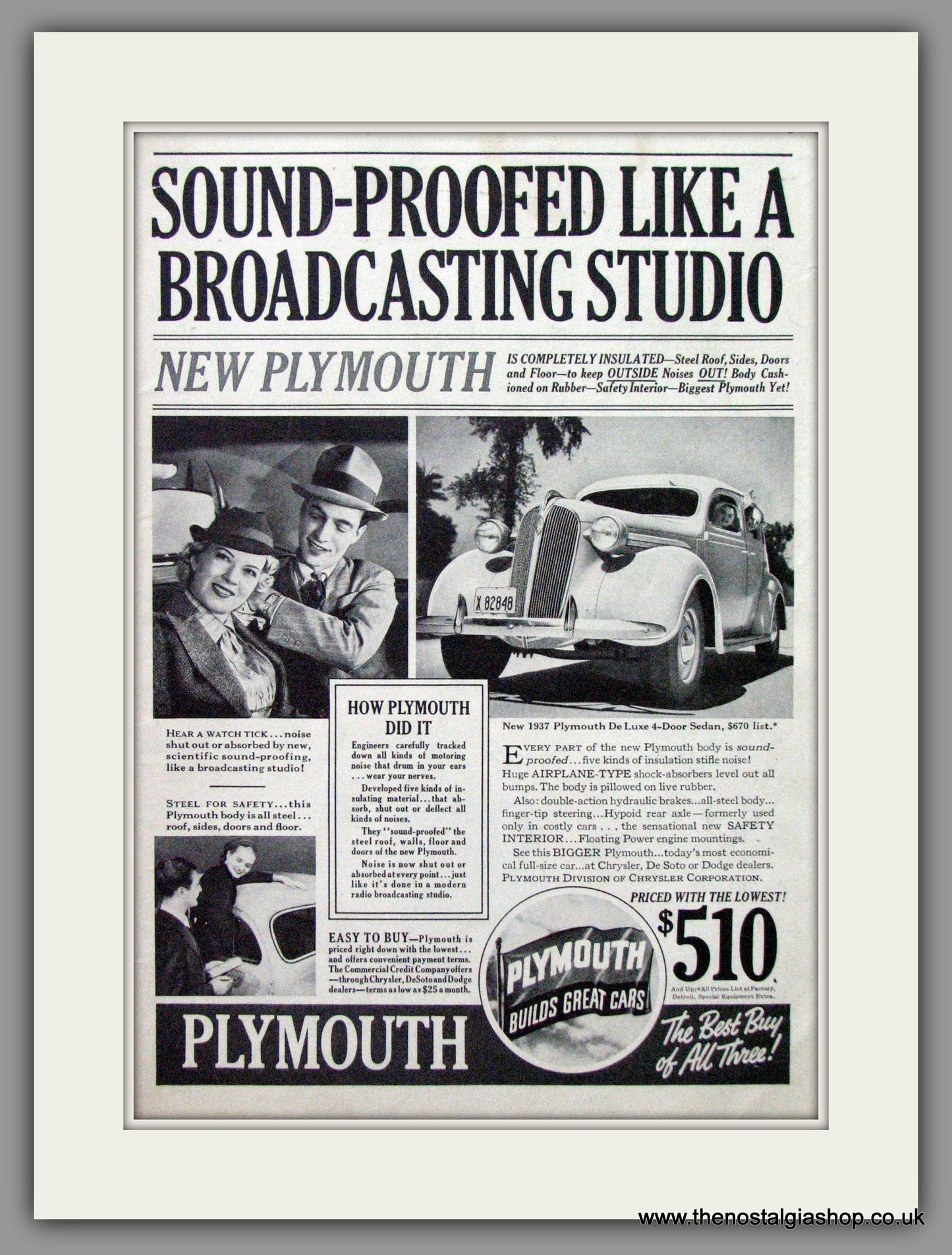 Plymouth De Luxe Sedan. 1936 Original American Advert (ref AD52313)