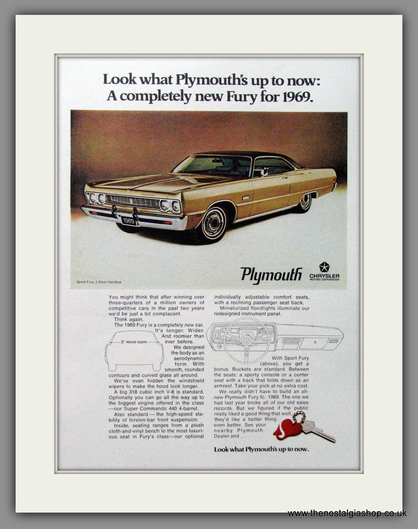 Plymouth Fury for '69. Original American Advert 1968 (ref AD52443)