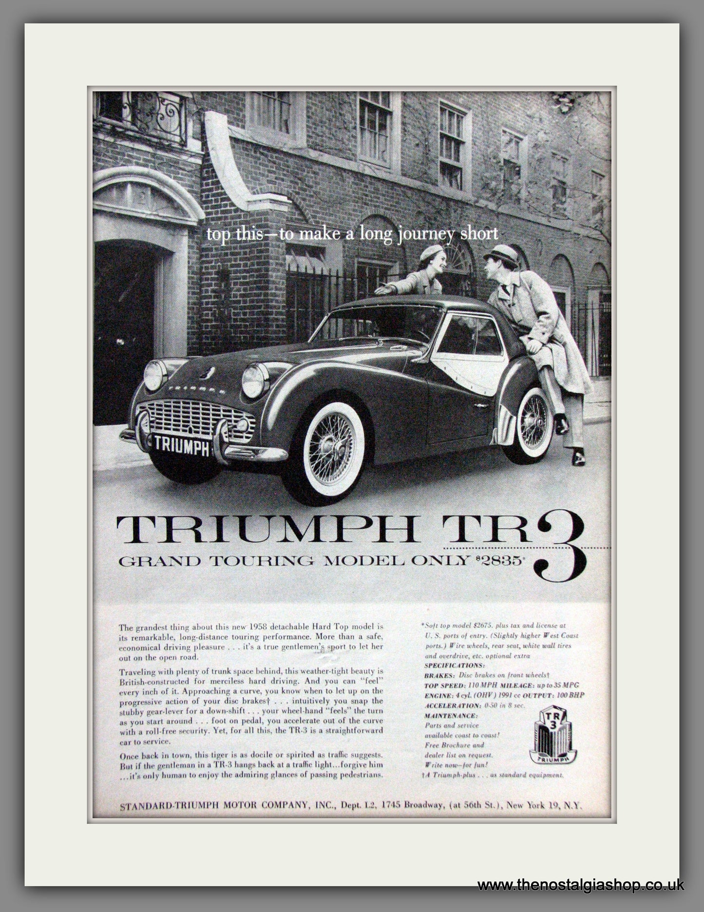 Triumph TR-3 Grand Touring. 1958 Original American Advert (ref AD52073)