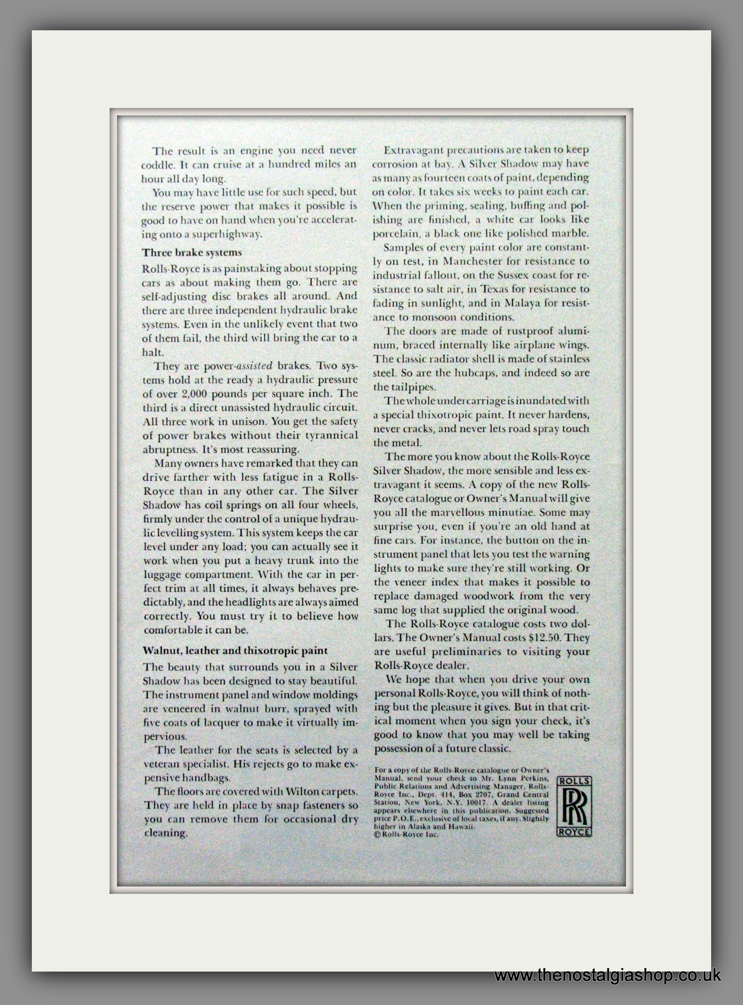 Rolls-Royce Silver Shadow. 1971 Double Original American Advert (ref AD52105)