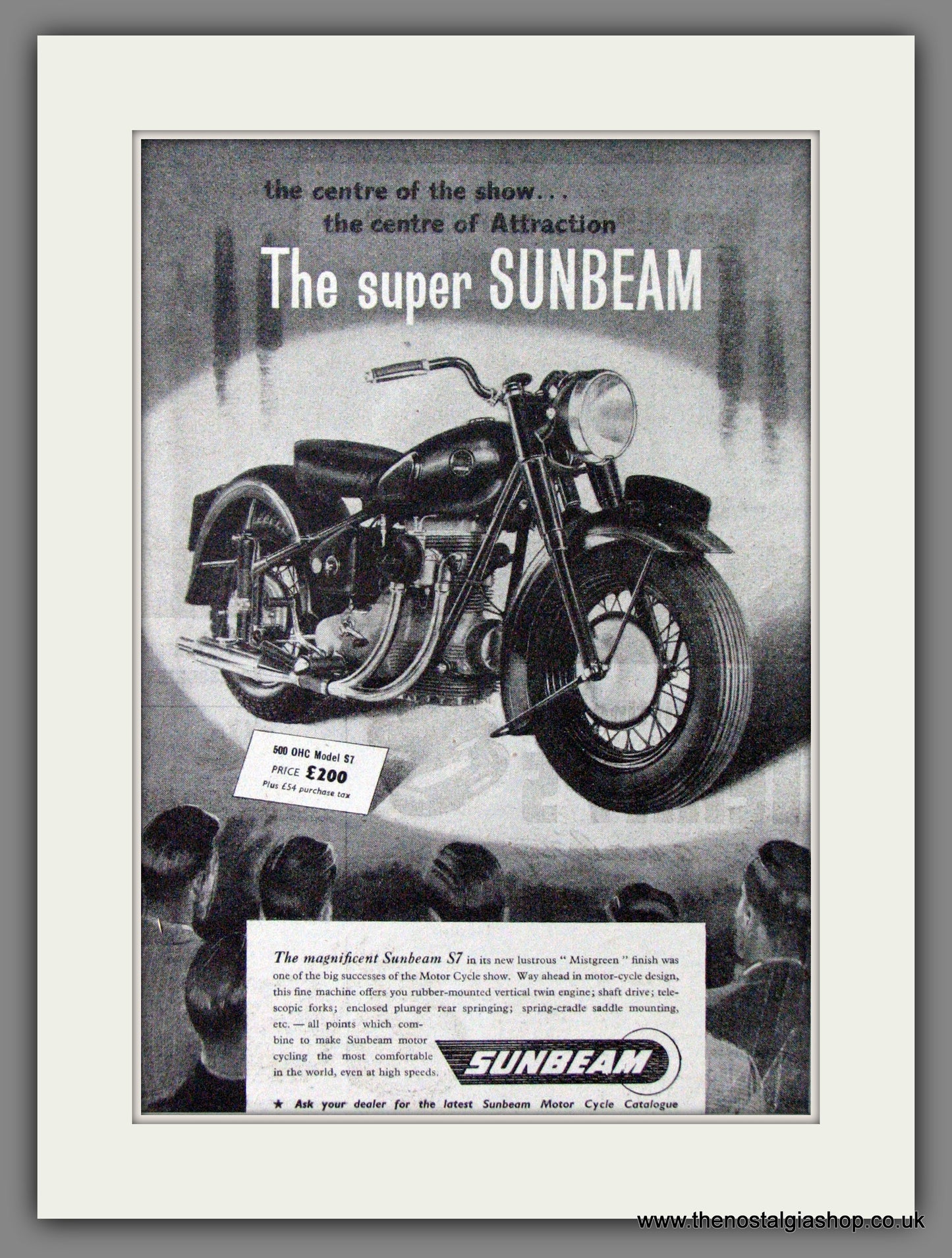 Sunbeam 500 O.H.C. S7 Motorcycle. 1948 Original Advert. (ref AD52218)
