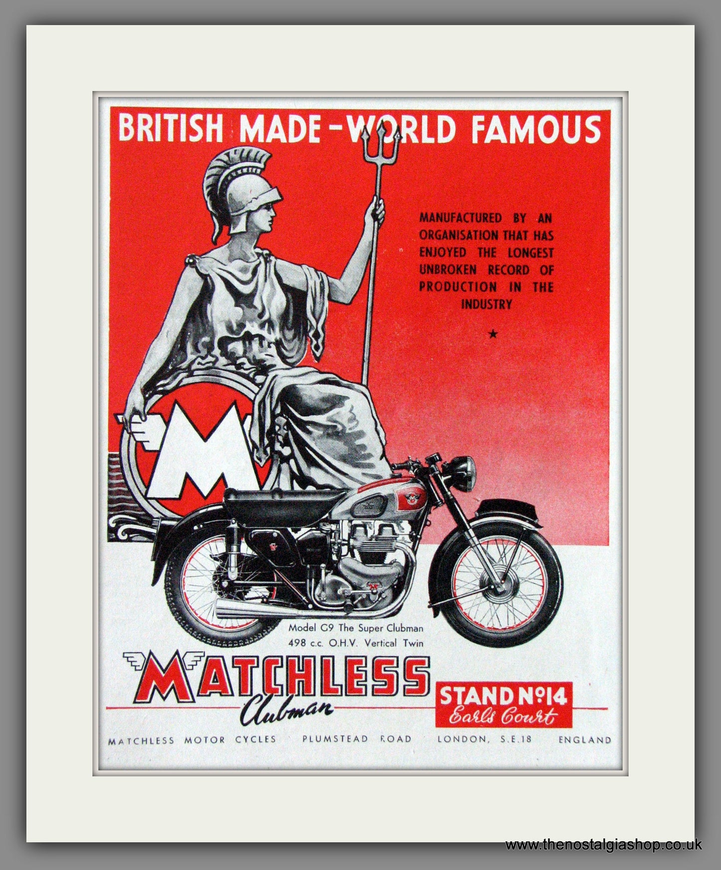 Matchless Clubman G9 Motorcycle at Earls Court. 1953 Original Advert. (ref AD52243)