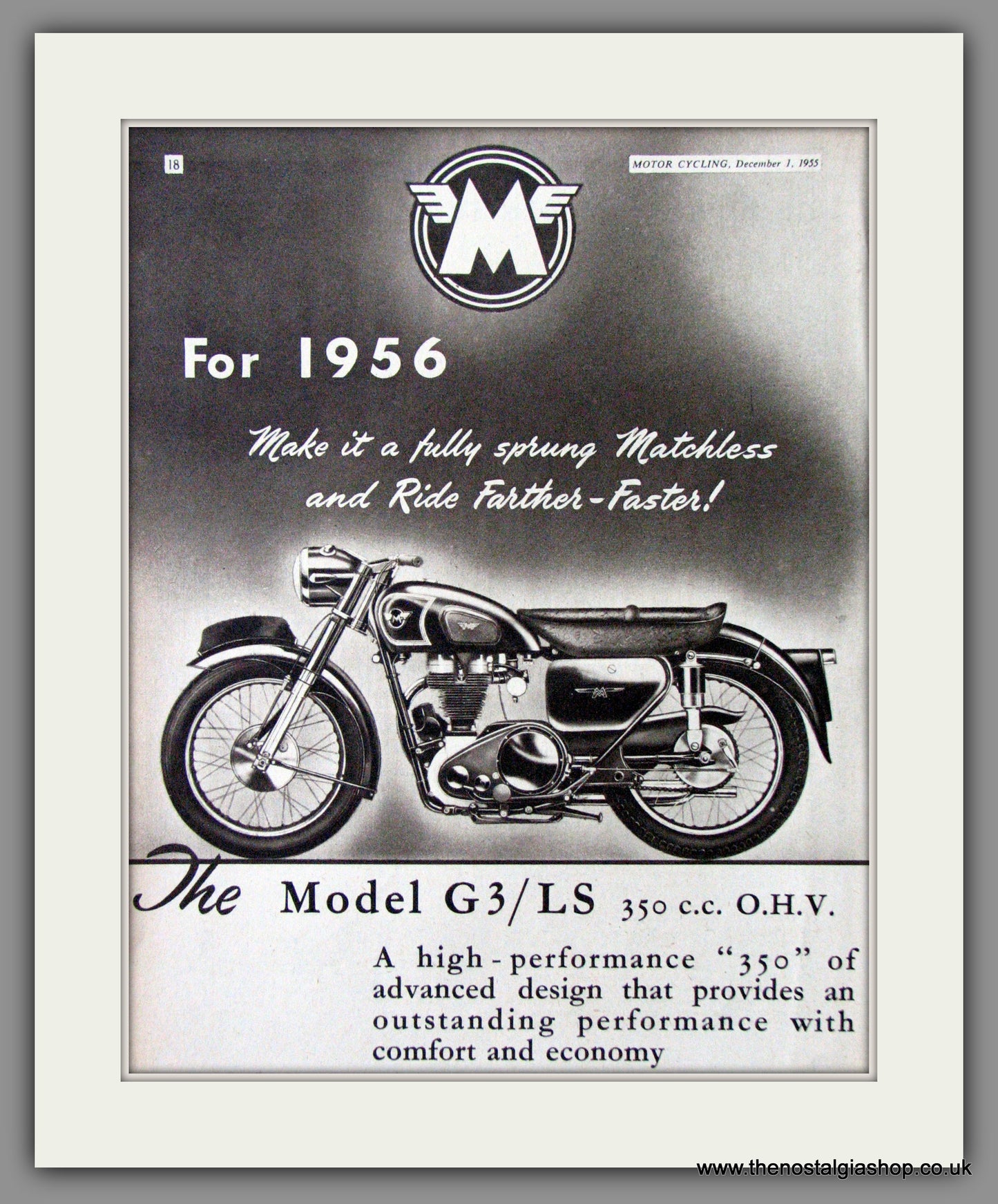 Matchless G3/LS Motorcycle. 1955 Original Advert. (ref AD52334)